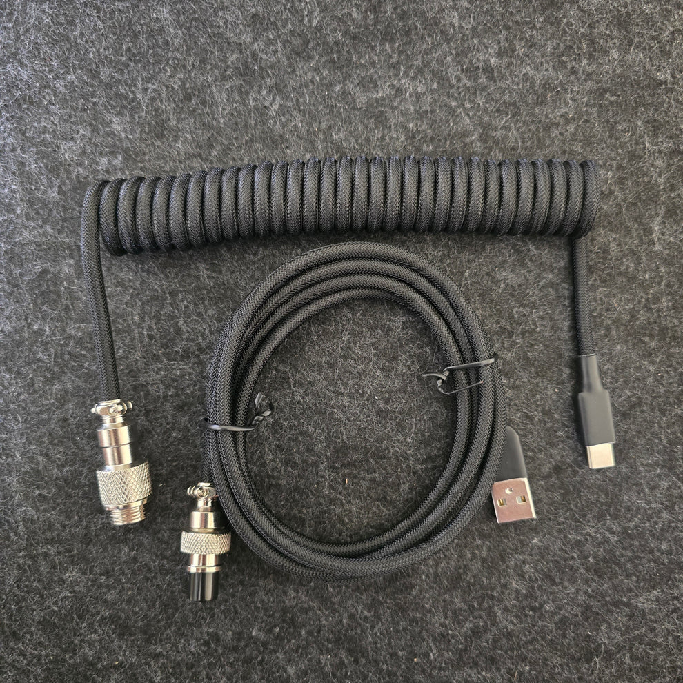 Black Nickel Gx12 Coiled Sleeved Aviator USB-C Mechanical Keyboard Braided 3.5M Gaming Cable