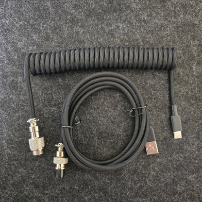 Black Nickel Gx12 Coiled Sleeved Aviator USB-C Mechanical Keyboard Braided 3.5M Gaming Cable