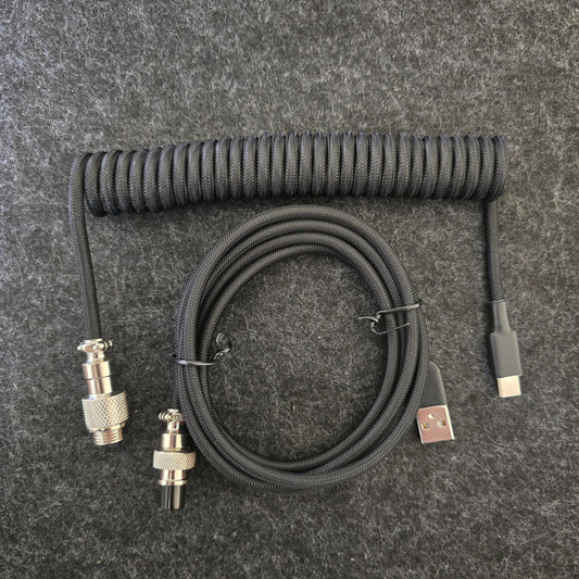Black Nickel Gx12 Coiled Sleeved Aviator USB-C Mechanical Keyboard Braided 3.5M Gaming Cable